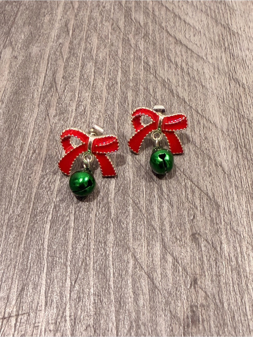 Kids Red Bow Earrings with Green Bell Charm